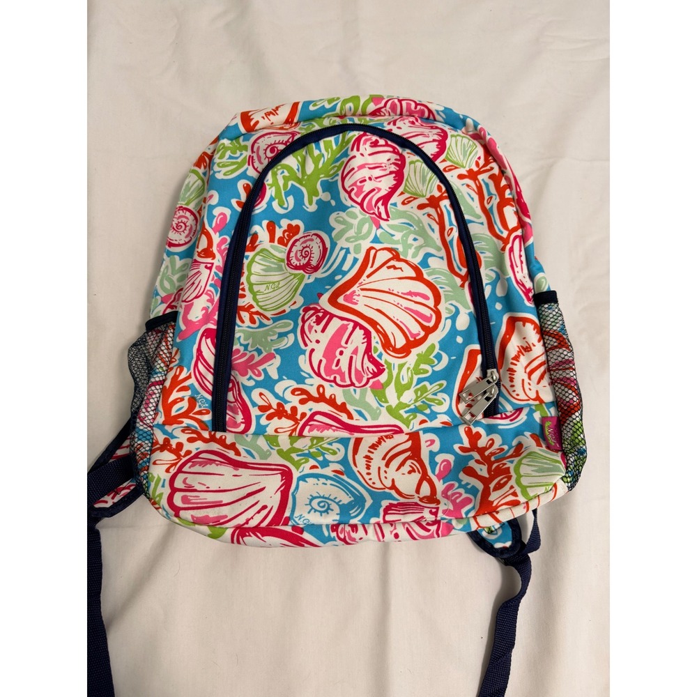 N.Gil Coastal Seashell Coral Print Backpack Blue Pink Green Travel School Bag